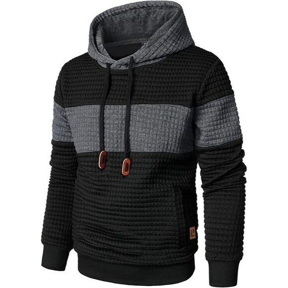 Men’s Sweatshirts Long Sleeve Pullover Patchwork Plaid Jacquard Hoodie Small - Picture 1 of 5